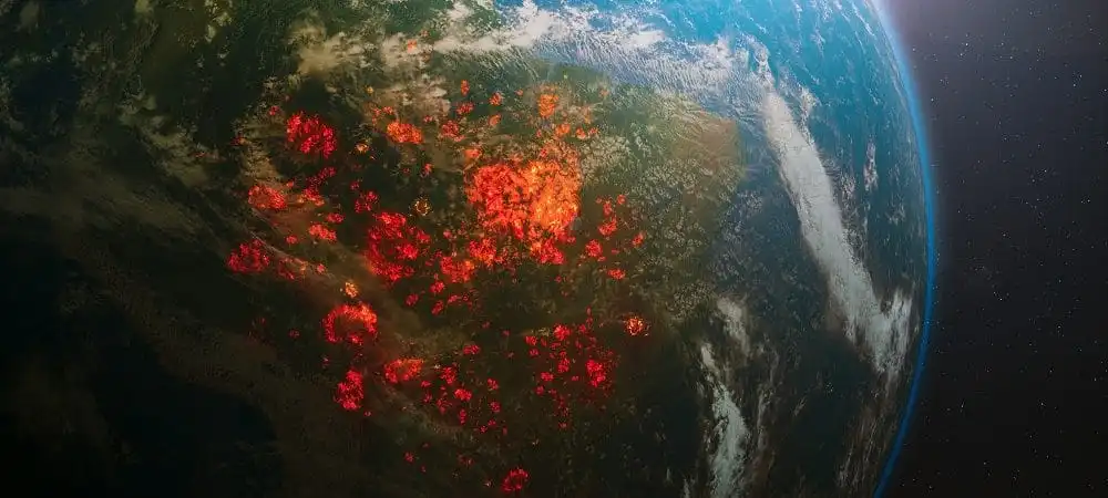 planeta terra com pontos de queimadas