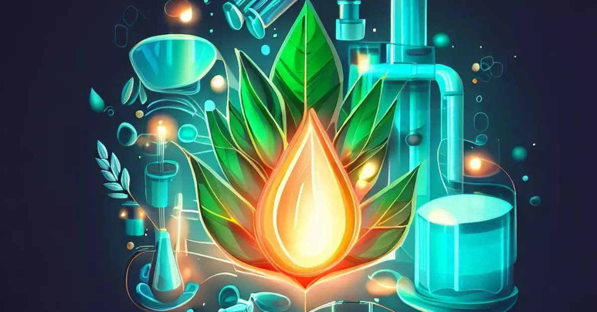 uma planta com desenho de um fogo no meio e alguns equipamentos químicos de fundo